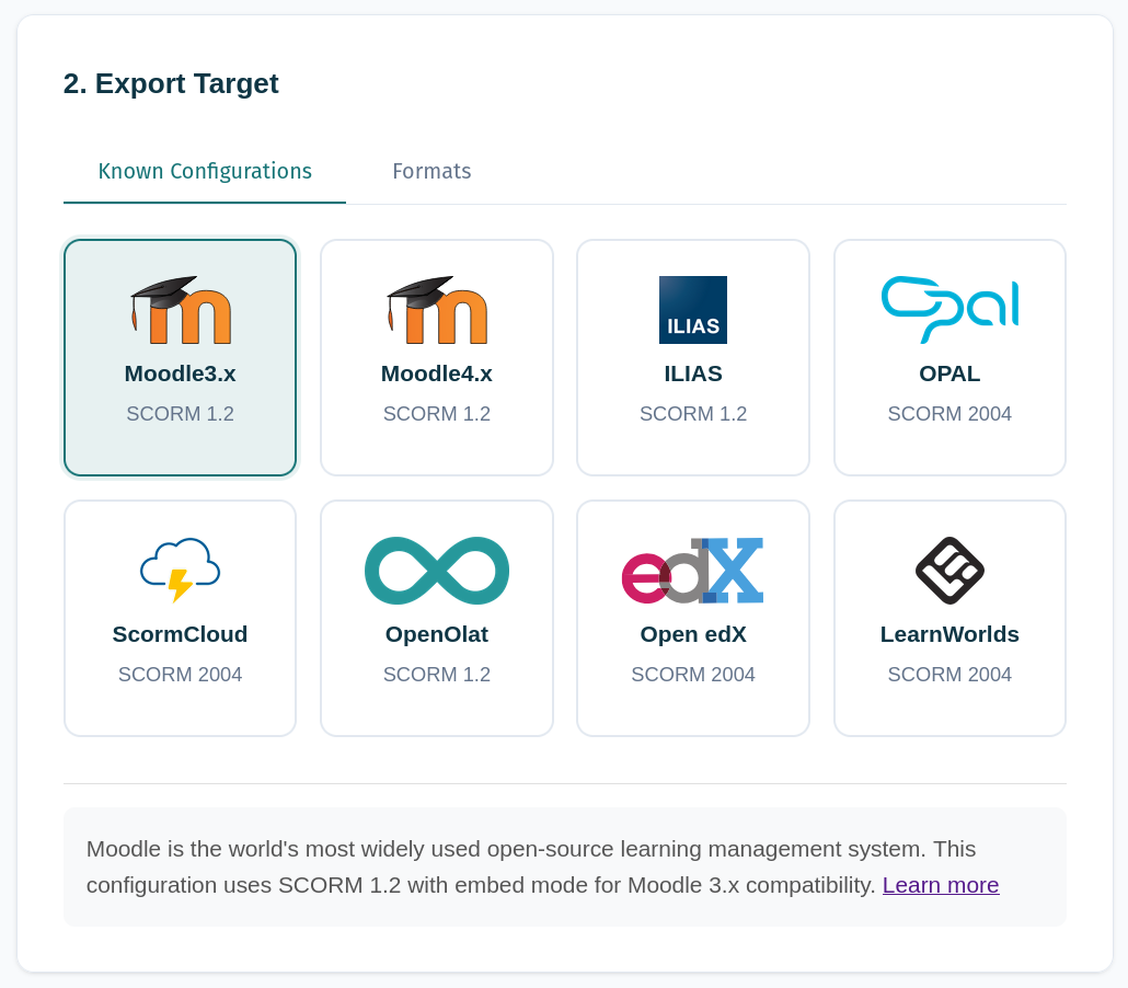 Preset configurations for different LMS